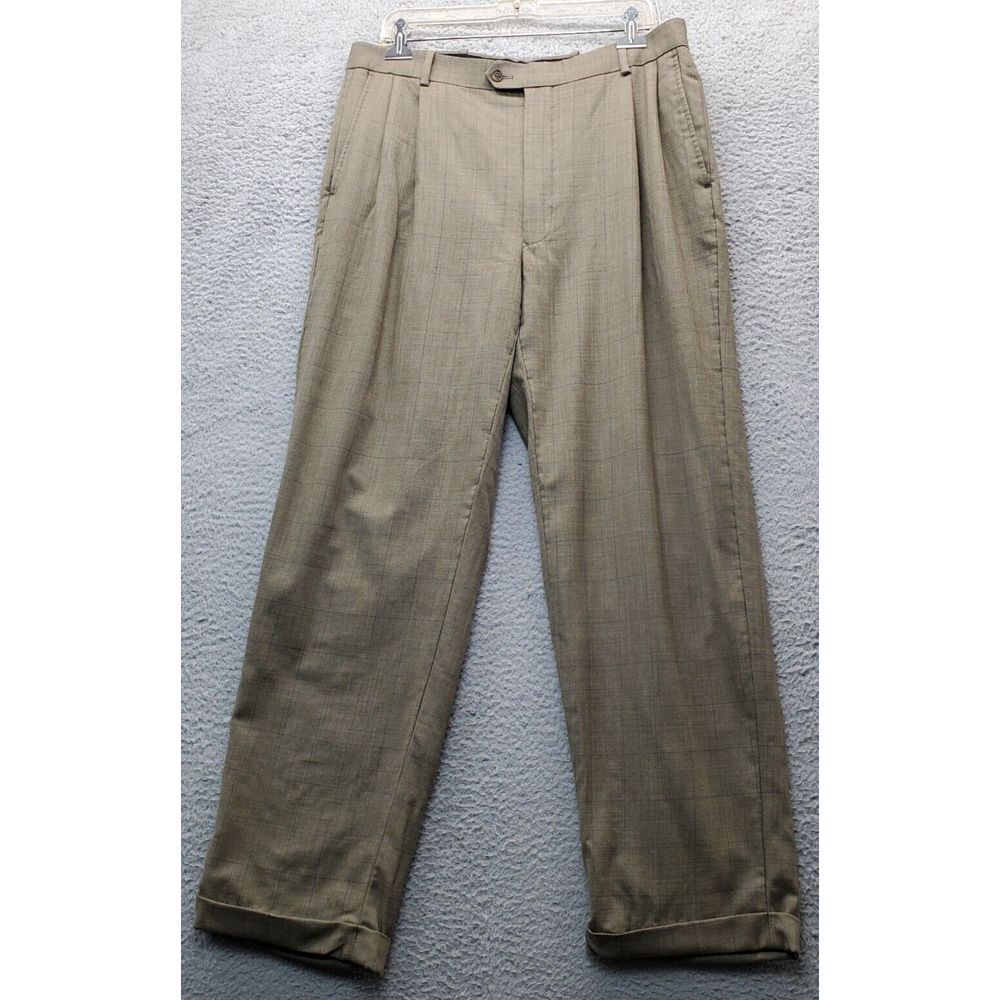 Linea Uomo Dress Pants Men Size 36 Multi Block Check Pleated Front Fold Up Ankle